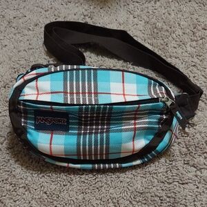 JanSport Fifth Ave Blue and Brown Plaid Belt Bag